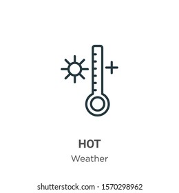 Hot outline vector icon. Thin line black hot icon, flat vector simple element illustration from editable weather concept isolated on white background