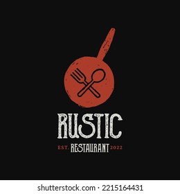 hot pan and crossed fork and spoon, restaurant logo design template