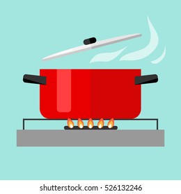 Hot pan isolated, saucepan on the stove, pan icon, cook. Flat design. Vector.