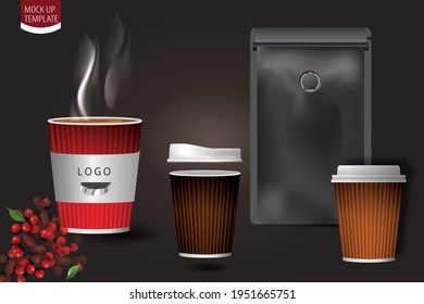 Hot paper coffee cup mockup identity,coffee bean packaging.