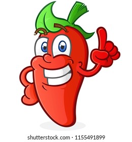 Hot Pepper Cartoon Character Pointing an Index Finger