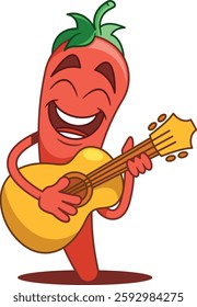 Hot pepper character playing guitar