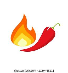 Hot pepper chilli icon vector logo or red spicy food jalapeno mexican with fire flame graphic isolated on white illustration