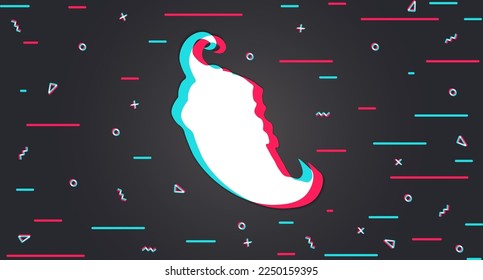 Hot pepper. Chilli. Tricolor hot pepper. Glitch background. Vector illustration