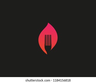Hot pepper chilly grill logo. Fork fire flame food vector logotype