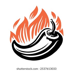 Hot pepper and fire emblem symbol. Spice food logo vector illustration