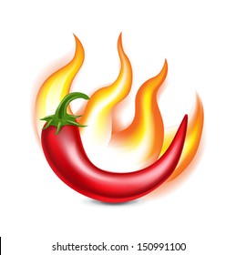 hot pepper in flames isolated on white