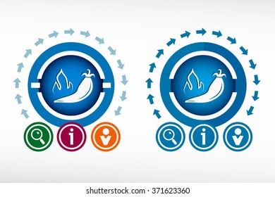 Hot pepper icon and creative design elements. Flat design concept.
