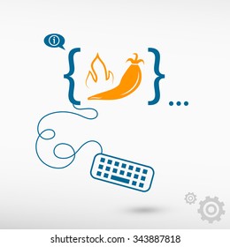 Hot pepper icon and flat design elements. Design concept icons for application development, web design, creative process.