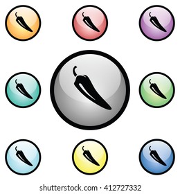 Hot Pepper Icon Glass Button Icon Set