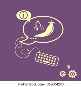 Hot pepper icon and keyboard design elements. Line icons for application development, web page coding and programming, creative process