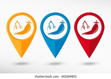 Hot pepper icon map pointer, vector illustration. Flat design style