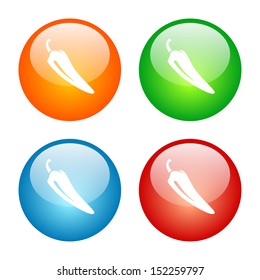 Hot Pepper Icon.  Vector Glass Button Icon Set.