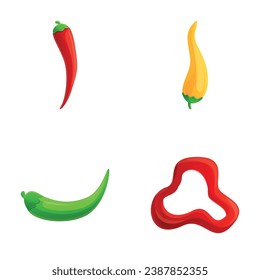 Hot pepper icons set cartoon vector. Colorful chili pepper. Seasoning for dish, food