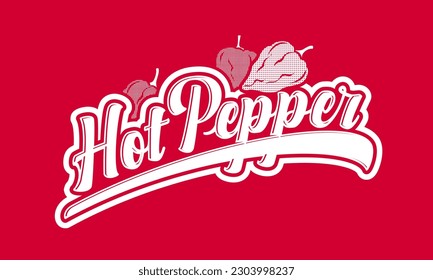Hot pepper logo. Red letters with habanero peppers. Vintage emblem. Monochrome options.