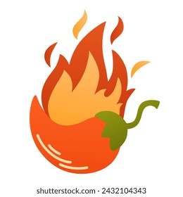 Hot pepper on fire. Mexican pepper chili. Symbol or jalapeno pepper for Mexican cuisine cafe pub or tequila bar. Vector hand drawn illustration.