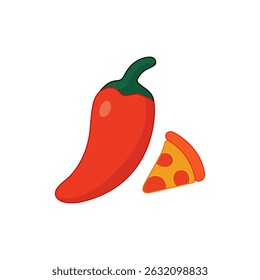 Hot pepper with pizza vector logo. Hot pepper vector. Green jalapeno pepper vector. Vector logo for sauce. Spicy food and vegetables. 