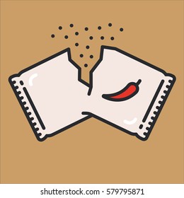 Hot Pepper Powder Paper Pack Packaging Minimalistic Color Flat Line Outline Stroke Icon Pictogram Symbol Set Collection