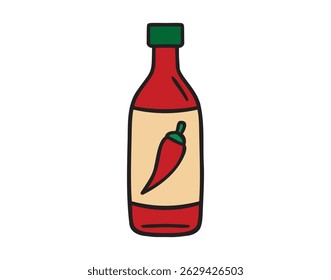Hot pepper sauce red bottle doodle hand drawn icon. Outline drawing line clipart symbol. Vector illustration