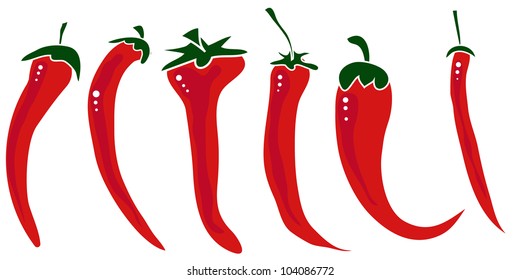 Hot  pepper  set isolated on white background.