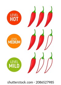 Icono de nivel de calor picante. Símbolo de chile escala vectorial etiqueta del logotipo del fuego de especias