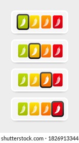 Hot pepper strength scale indicator with mild, medium, hot and hell positions. Chilli level. Vector illustration.