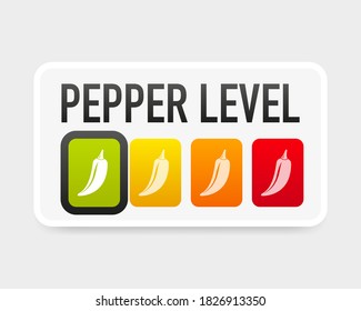 Hot pepper strength scale indicator with mild, medium, hot and hell positions. Chilli level. Vector illustration.