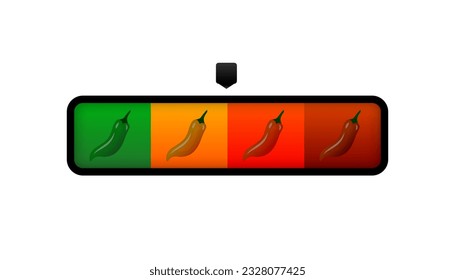 Hot pepper strength scale indicator with mild, medium, hot and hell positions. Chilli level. Heat Unit scale or measurement. Vector illustration.