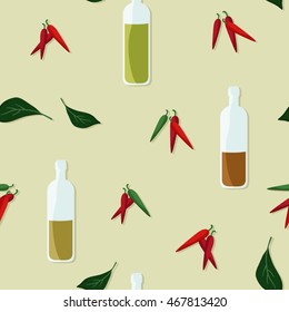 Hot peppers and oil - vector background