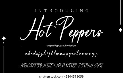 Hot Peppers signature font alphabet vector illustration isolated Background