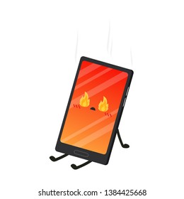 Hot phone vector. Hot phone character design. white background.