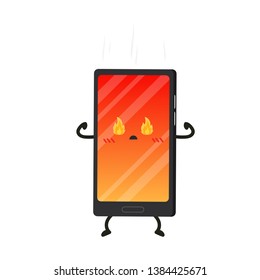 Hot phone vector. Hot phone character design. white background.