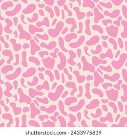 Hot pink abstract cow print seamless pattern on white background. For textile, fabric and apparel. 