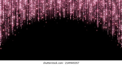 Hot pink arc decoration glitter garland on black background. Vector