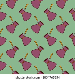 Hot pink cezve ,seamless pattern on green background.