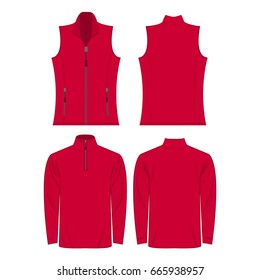 Hot Pink Color Autumn Fleece Vest And Jacket Set Isolated Vector On The White Background