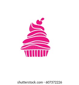 Hot pink cupcake silhouette vector icon, illustration