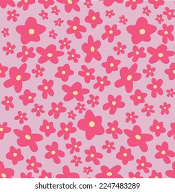 hot pink daisy vector graphic seamless pattern, pink background