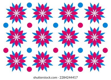 Plantilla de patrón de flores rosadas calientes para tarjetas, invitaciones. Flores rosadas calientes de color azul.