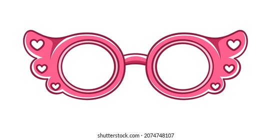 Hot pink glasses frame with heart pattern clipart. Funky party glasses eyewear cartoon vector illustration.