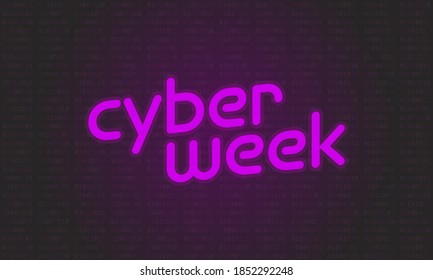 Hot pink glowing Cyber Week over subtle binary code background. Ideal for shopping promotion in social media or web cards.