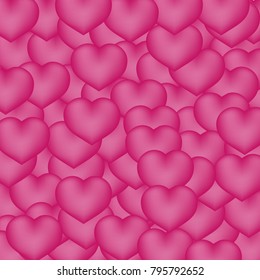 Hot  pink hearts 3d background. Valentines day shiny greeting card. Romantic vector illustration. Easy to edit design template for your artworks.