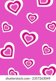 Heiße rosa Herzmuster. Nahtloses Muster. Banner. Poster. Trendgrüner, ästhetischer Hintergrund. Vektorgrafik. 