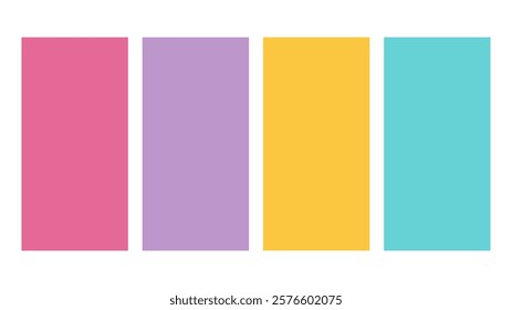 Hot Pink, Lilac, Gold, Cyan color palette. Set of bright color palette combination in rgb hex. Color palette for ui ux design. Abstract vector illustration for your graphic design, banner, poster