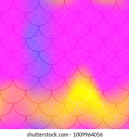 Hot pink mermaid scale vector background. Abstract iridescent background with fish scale pattern. Seamless gradient mesh swatch. Holographic square tile for colorful backdrop. Mermaid skin texture