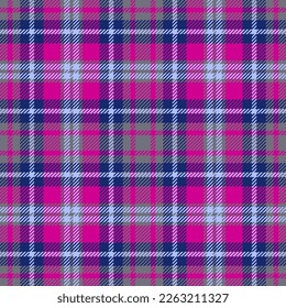 Hot pink and navy tartan. Seamless vector plaid pattern suitable for fashion, home decor and stationary.