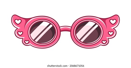 Hot Pink Shades Sunglasses With Heart Pattern Clipart. Funky Party Glasses Eyewear Cartoon Vector Illustration.