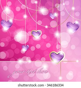 Hot pink sparkly banner with heart-shaped pendants (eps10); jpg version also available