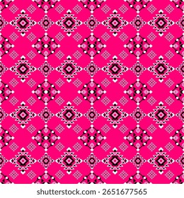 Hot pink traditional Thai vector pattern with diamond geometry. Seamless for vibrant textile prints.