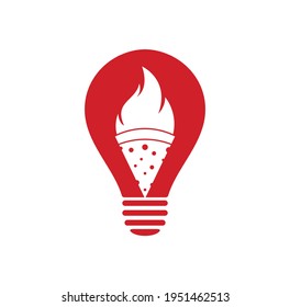 Hot pizza bulb shape concept logo design template. Hot Pizza logo hipster retro vintage vector template.
